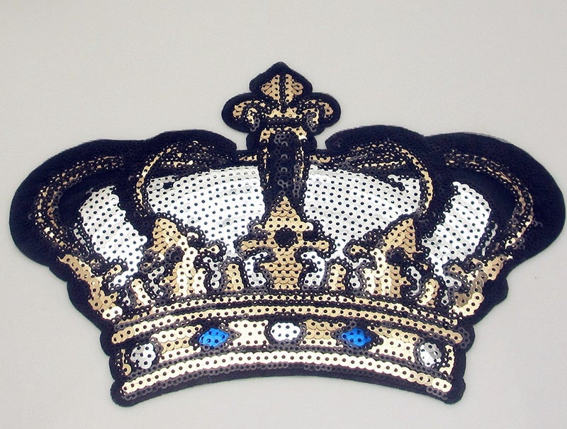 Dandan DIY Big Crown Embroidered Patch with Sequins Sew on/Iron on Patch Applique Clothes Curtain Sewing Flowers Applique Home Wedding Party Decoration DIY Accessory (Crown) - Image 2